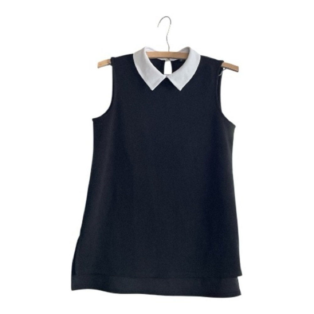 Adrianna Papell Black and White Peter Pan Collar Sleveless Blouse Size XS